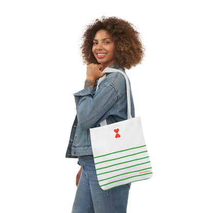 Canvas Tote Bag White Green Stripes - French Chic Stylish Trendy Design