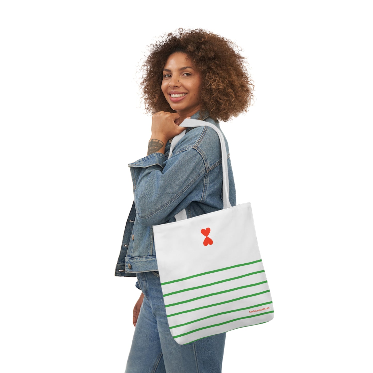 Canvas Tote Bag White Green Stripes - French Chic Stylish Trendy Design