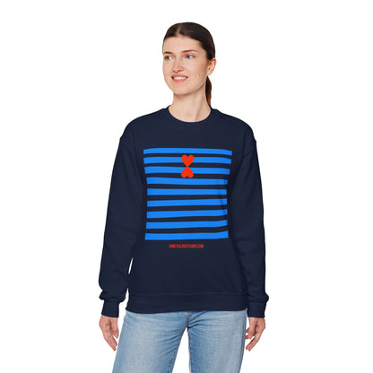 French Chic Crewneck Sweatshirt - Blue Stripes Red Heart Contemporary Design