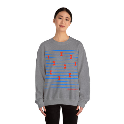 Blue Striped Red Hearts Music Notes Unisex Sweatshirt - Signature Collection by Kinetic Love Studio