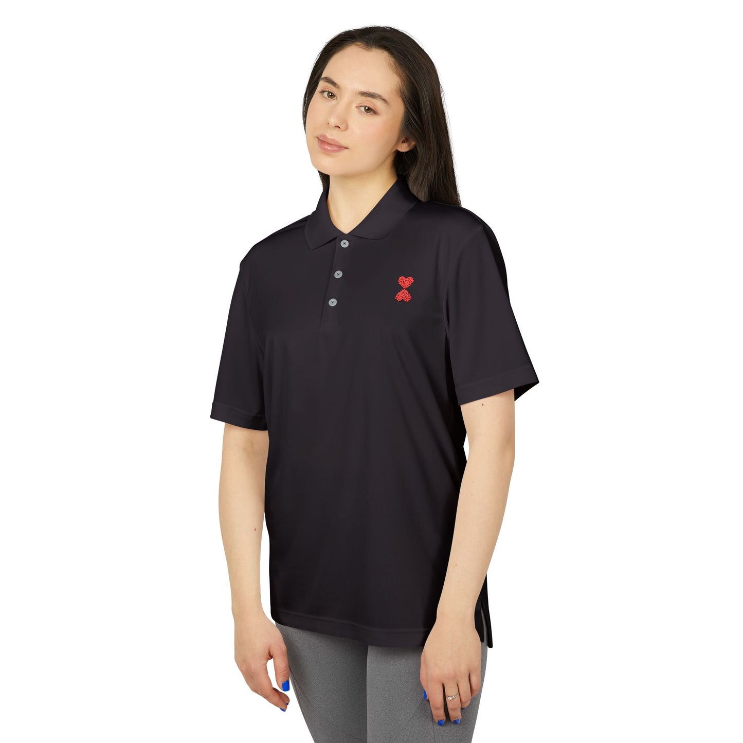 Adidas Unisex Performance Polo Golf Shirt Navy Red Heart Stylish Design