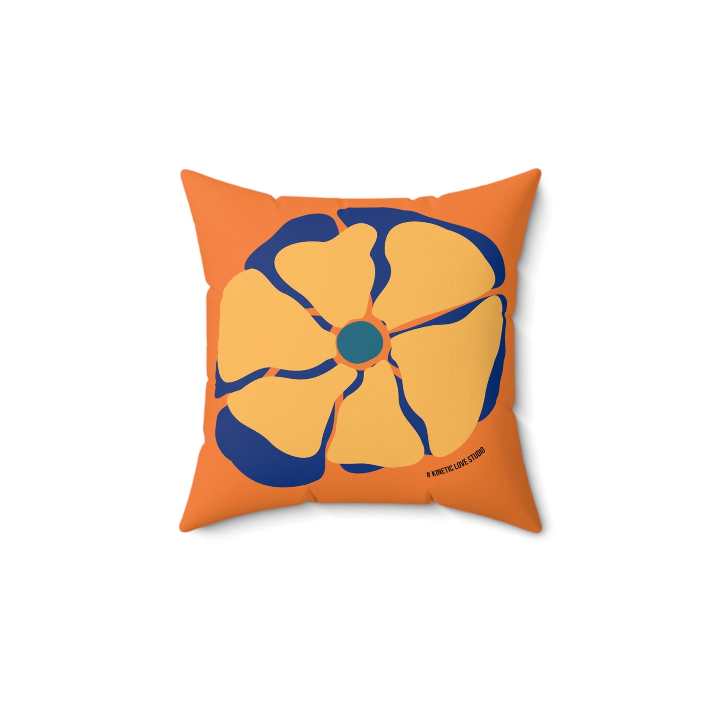 Square Orange Pillow Modern Large Floral Design Navy Yellow Home Decor