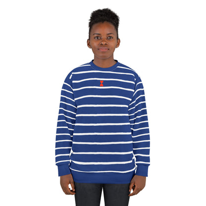 French Chic Paris Street Style White Stripe Marine Navy Pullover Unisex Sweatshirt (AOP) | Signature Collection Kinetic Love Studio