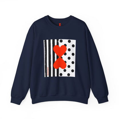 Dots & Stripes Red Heart Modern Design Blue Sweatshirt