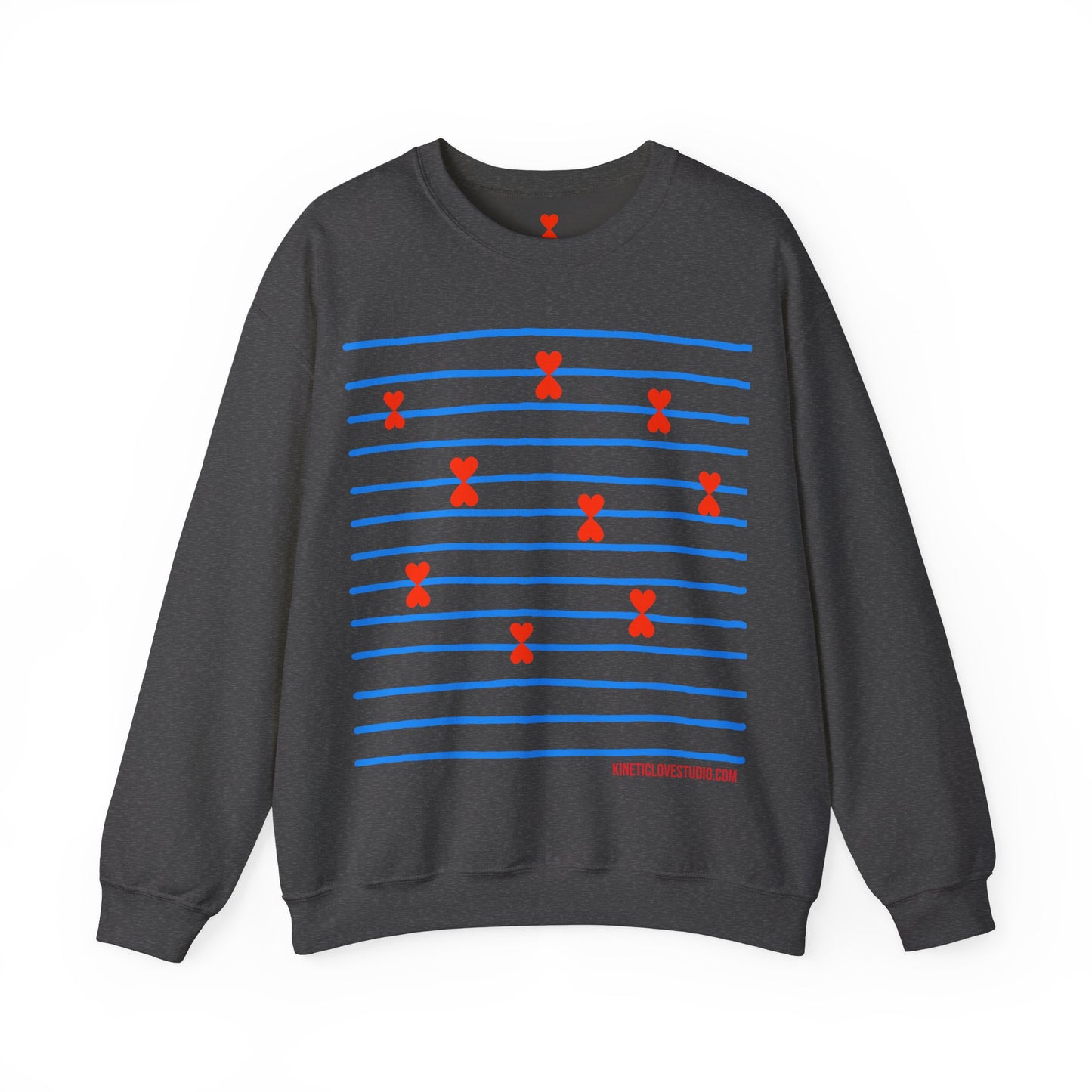 Blue Striped Red Hearts Music Notes Unisex Sweatshirt - Signature Collection by Kinetic Love Studio