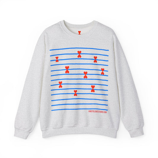 Blue Striped Red Hearts Music Notes Unisex Sweatshirt - Signature Collection by Kinetic Love Studio