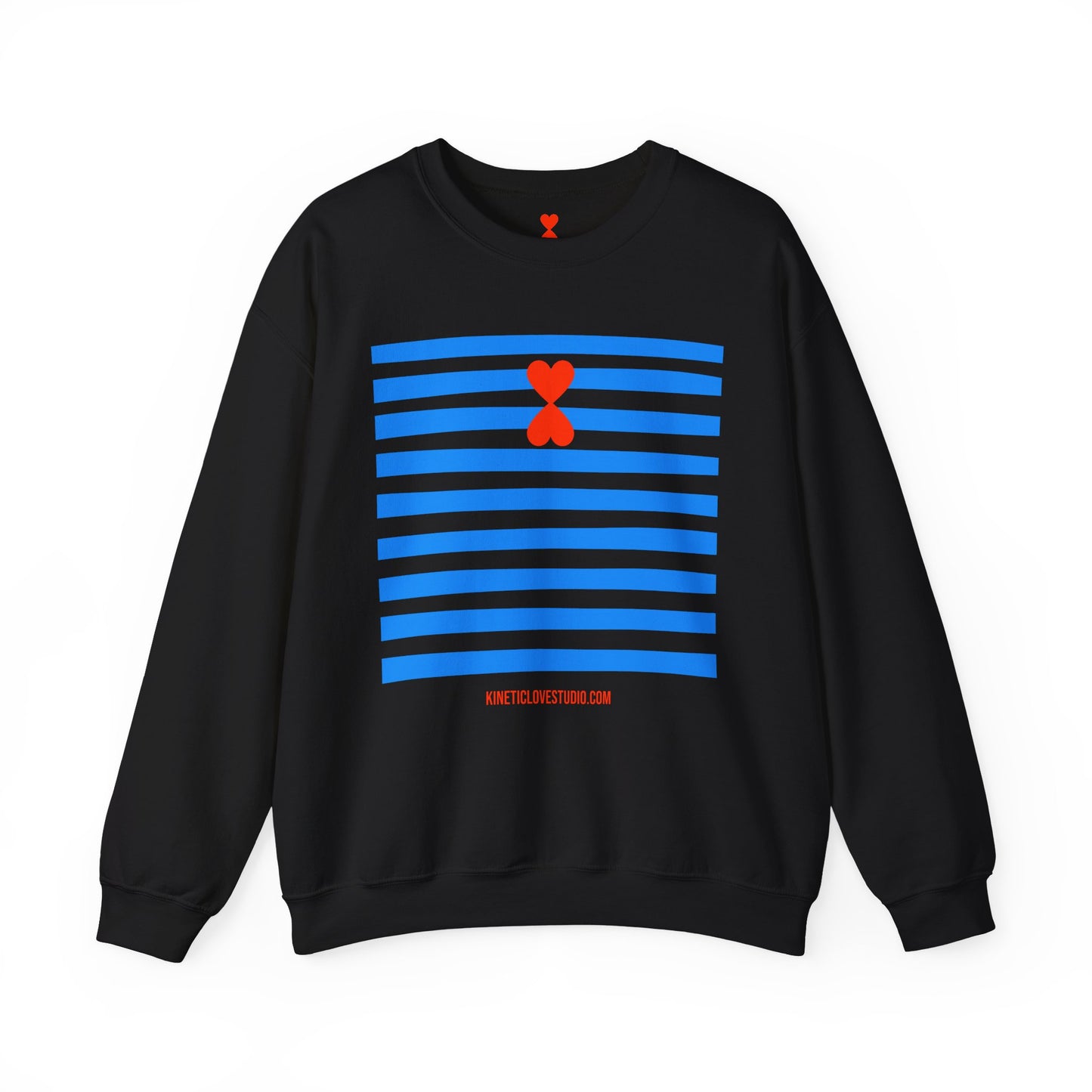 French Chic Crewneck Sweatshirt - Blue Stripes Red Heart Contemporary Design