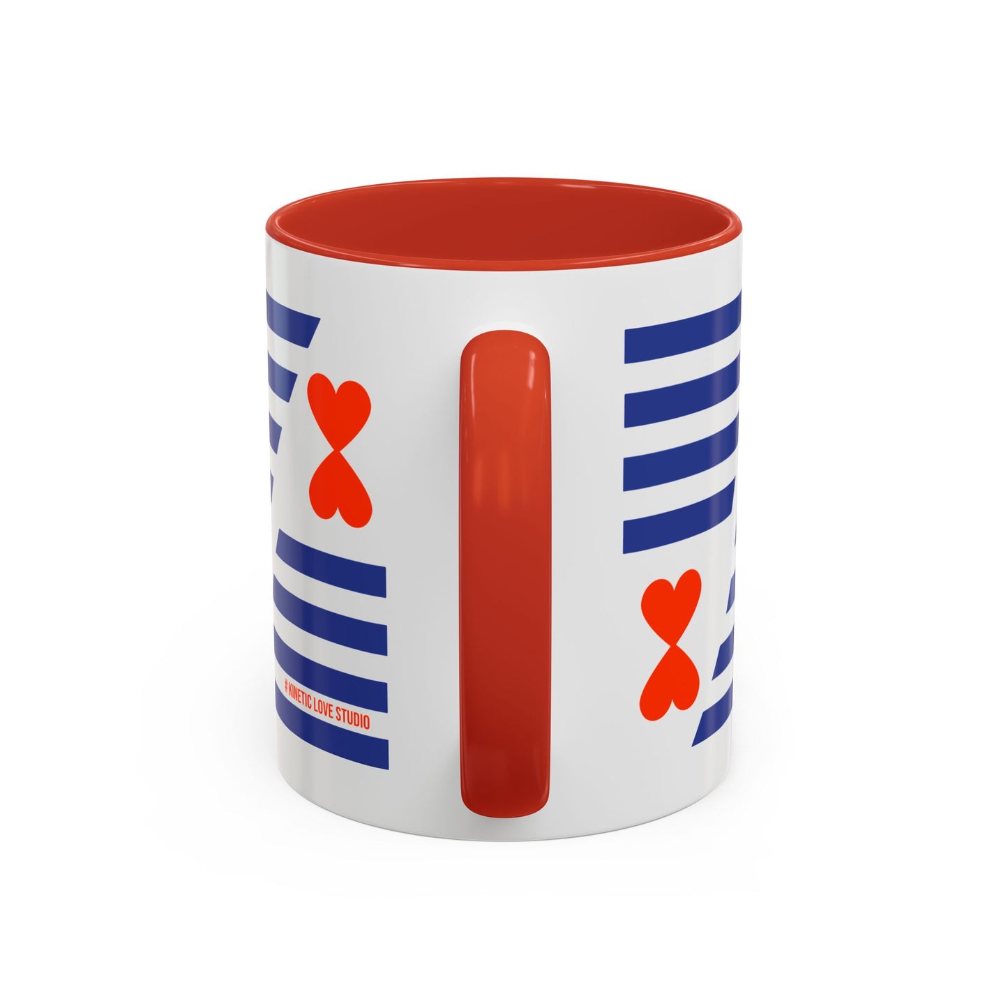 Coffee Mug Blue Stripes Hearts Parisian Trendy Style Modern Contemporary Design