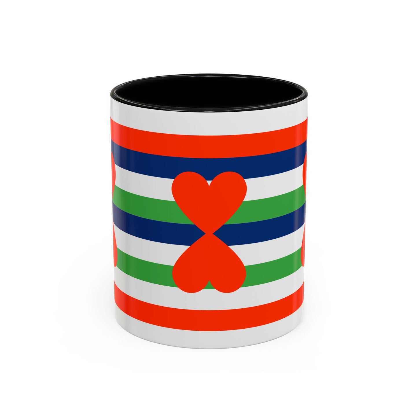 Coffee Mug Green Stripes Hearts Parisian Trendy Style Modern Contemporary Design