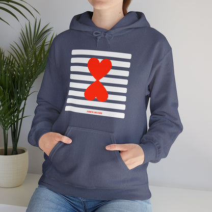 Paris Street Style Couple Hoodie - Stripes & Double Heart Design