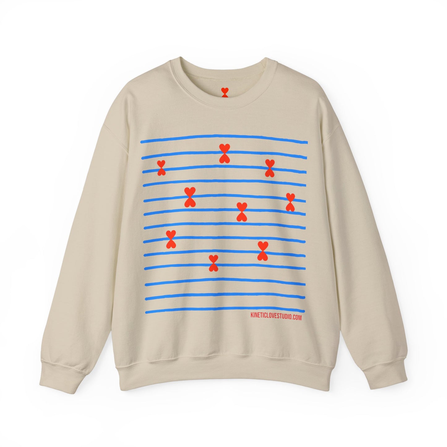 Blue Striped Red Hearts Music Notes Unisex Sweatshirt - Signature Collection by Kinetic Love Studio