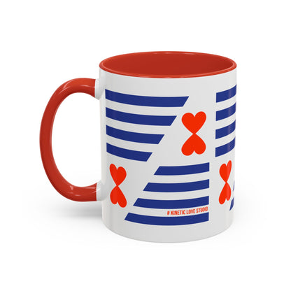 Coffee Mug Blue Stripes Hearts Parisian Trendy Style Modern Contemporary Design