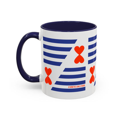 Coffee Mug Blue Stripes Hearts Parisian Trendy Style Modern Contemporary Design