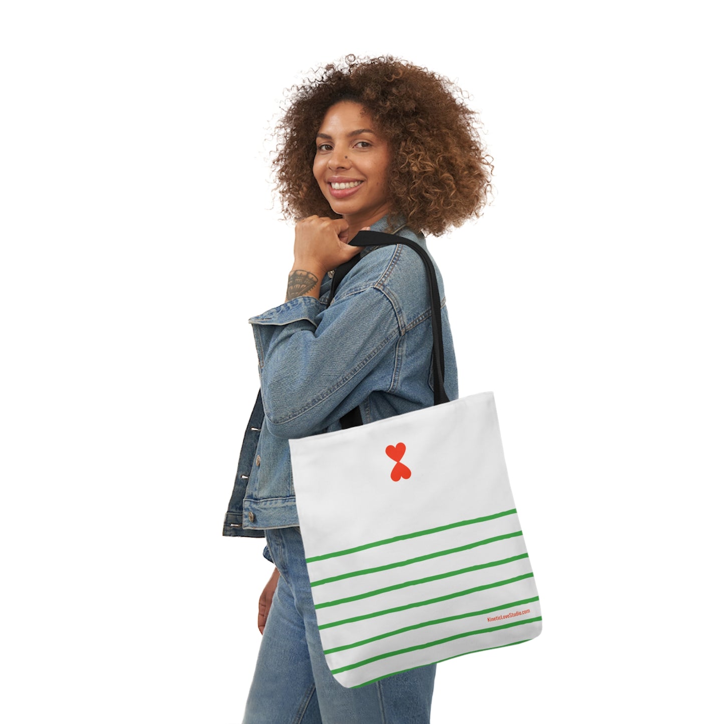 Canvas Tote Bag White Green Stripes - French Chic Stylish Trendy Design