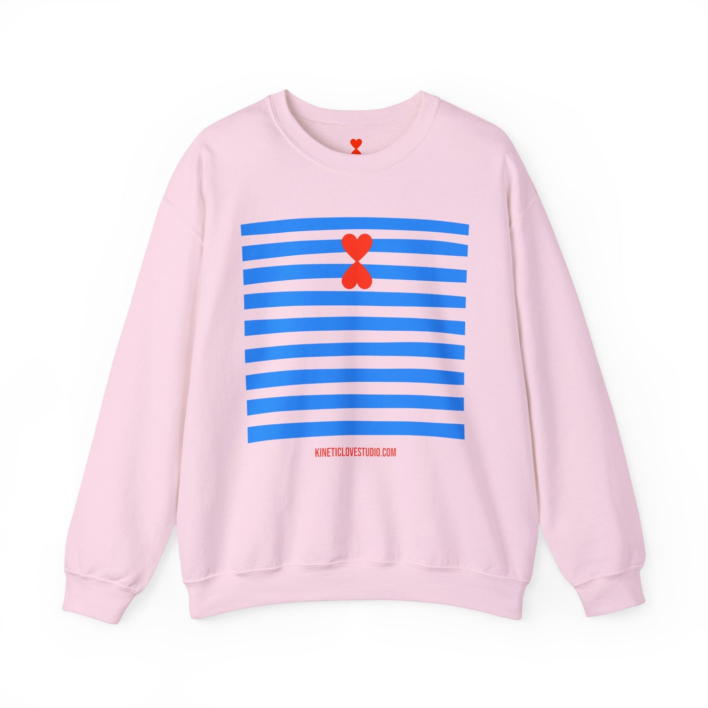 French Chic Crewneck Sweatshirt - Blue Stripes Red Heart Contemporary Design