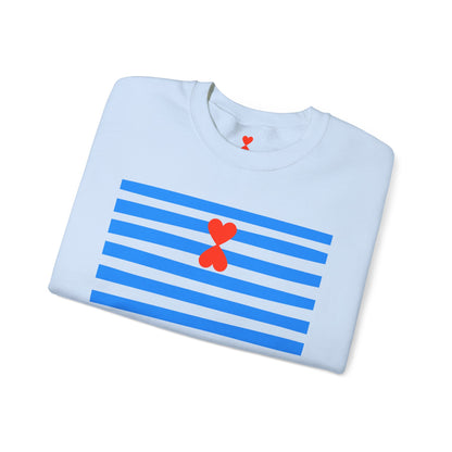 French Chic Crewneck Navy Sweatshirt - Blue Stripes Red Heart Contemporary Design