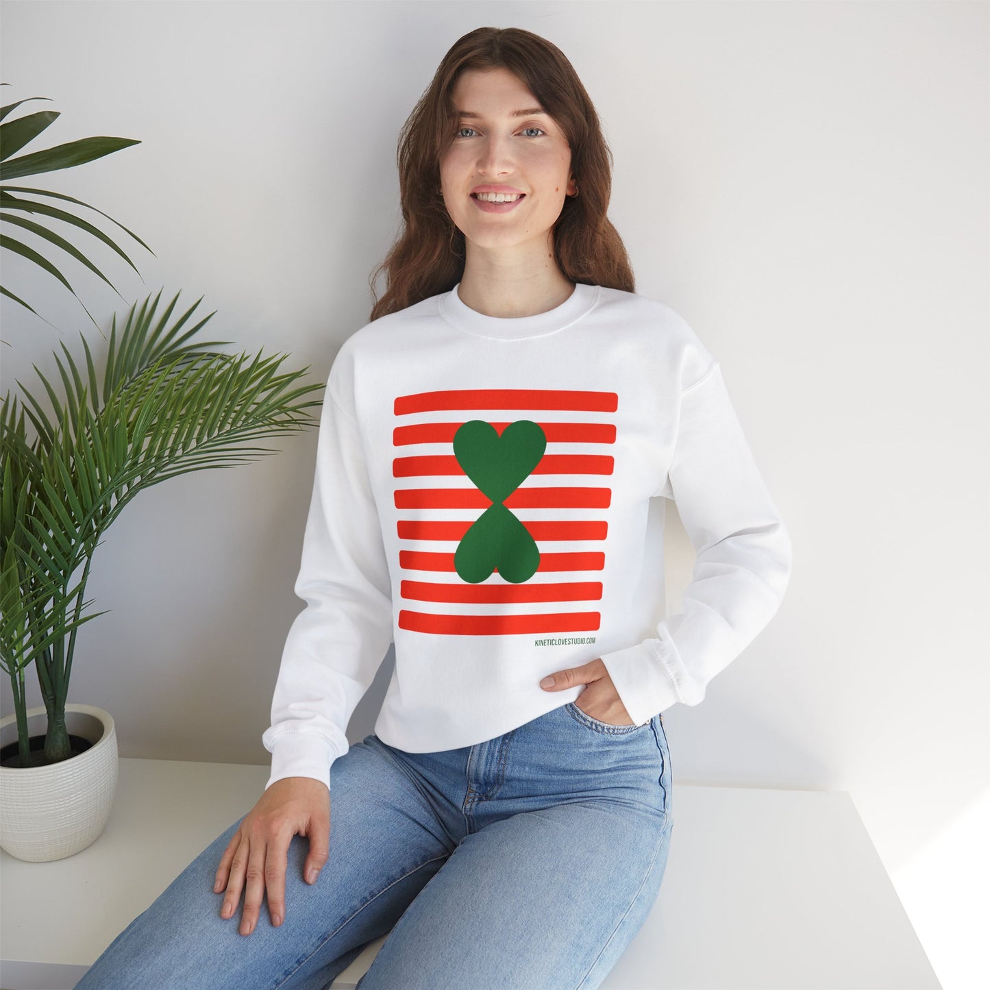 Holiday Edition Modern Couple Sweatshirt - White Stripes Red Hearts