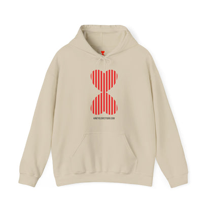 Striped Heart Hooded Sweatshirt Hoodie - Modern Red Heart Design