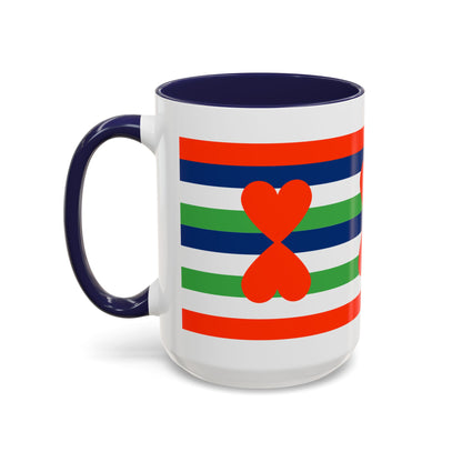 Coffee Mug Green Stripes Hearts Parisian Trendy Style Modern Contemporary Design