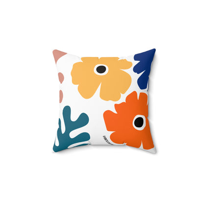 Square Pillow Modern Floral Design Navy Yellow Orange Home Decor