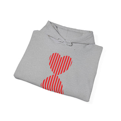 Striped Heart Hooded Sweatshirt Hoodie - Modern Red Heart Design