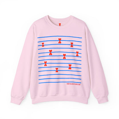 Blue Striped Red Hearts Music Notes Unisex Sweatshirt - Signature Collection by Kinetic Love Studio