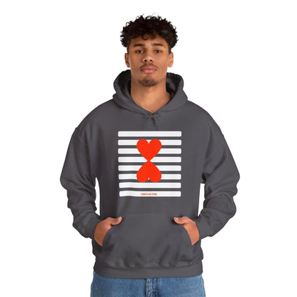 Paris Street Style Couple Hoodie - Stripes & Double Heart Design