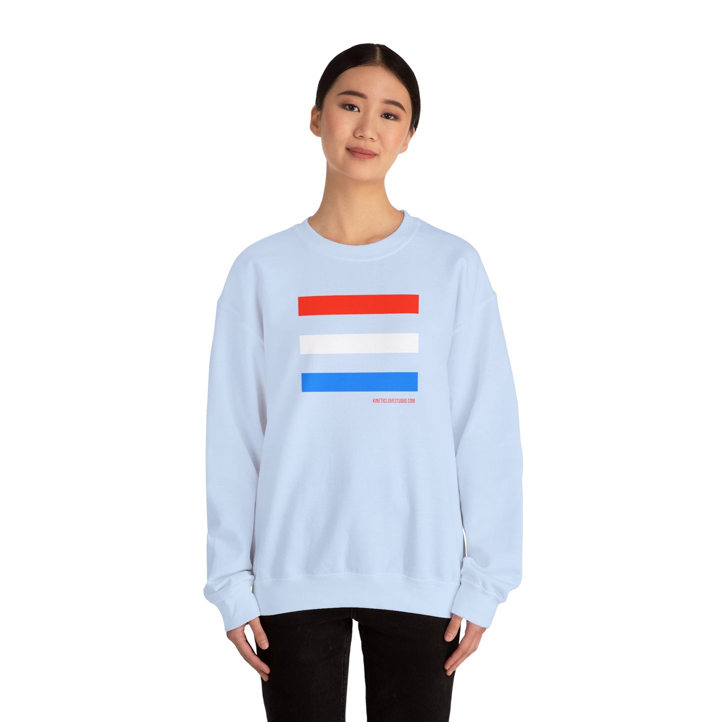 French Chic Tri-Color Stripes Stylish Unisex Blue Sweatshirt - Blue Stripes Red Heart Contemporary Design