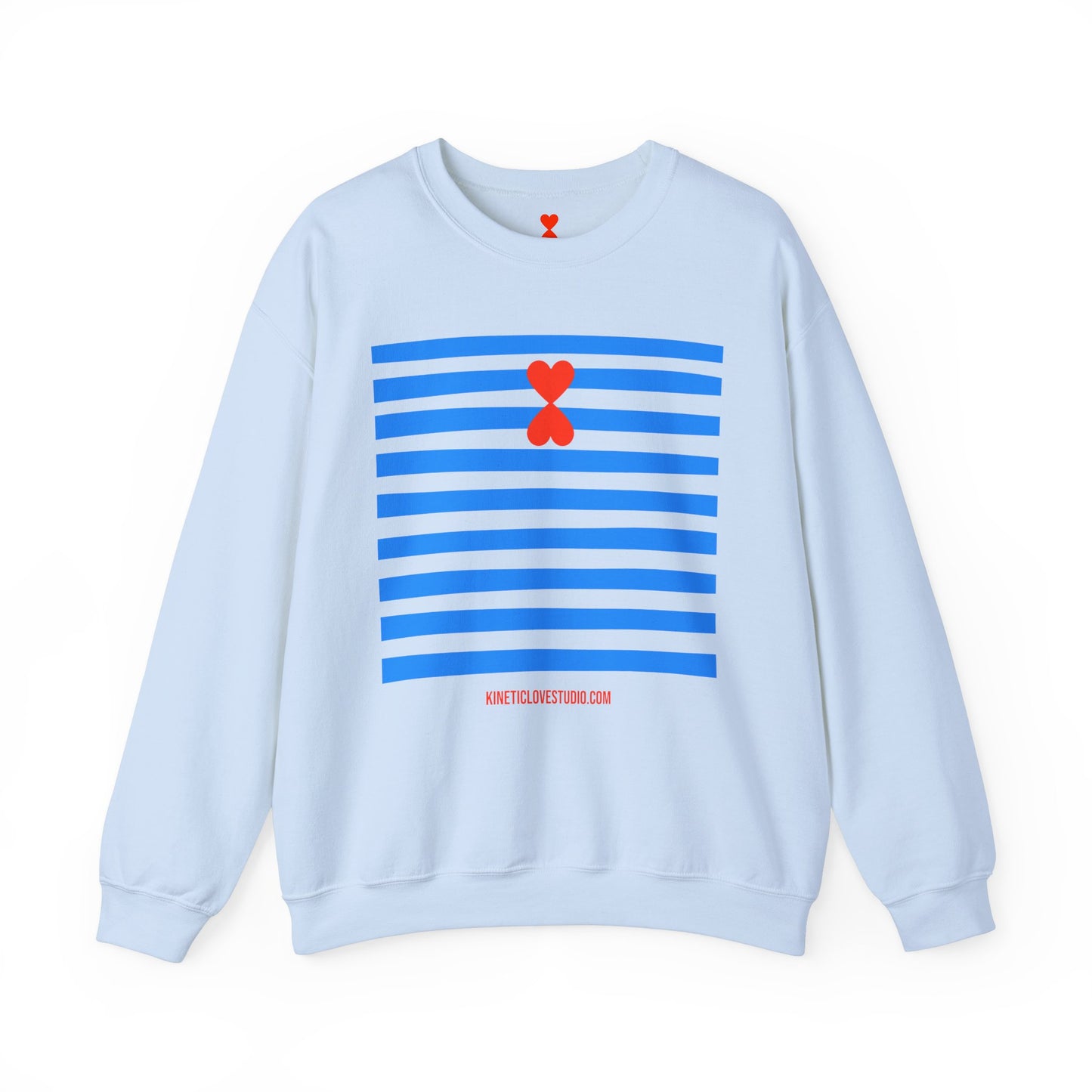 French Chic Crewneck Sweatshirt - Blue Stripes Red Heart Contemporary Design