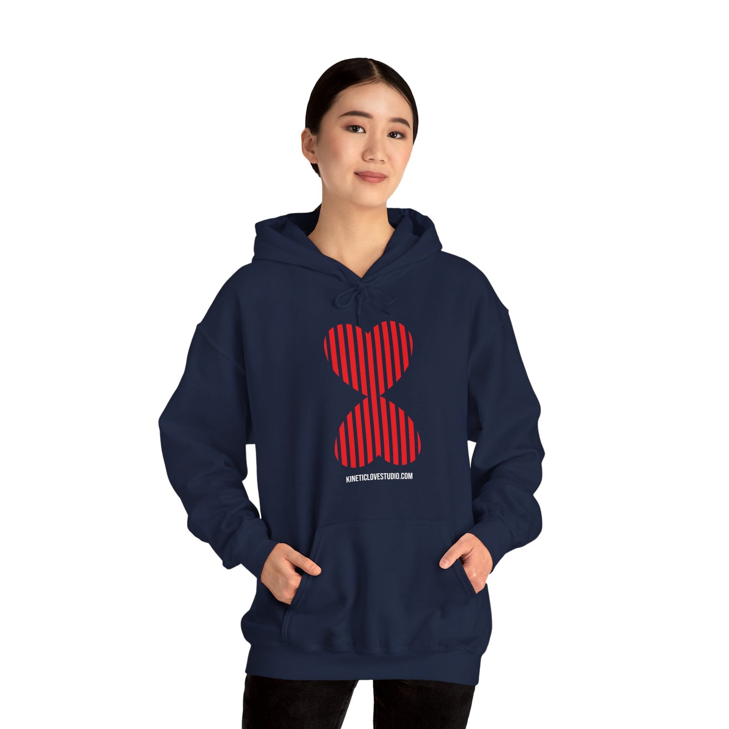 Paris Modern Design Striped Heart Navy Hooded Sweatshirt Hoodie - Modern Red Heart Design