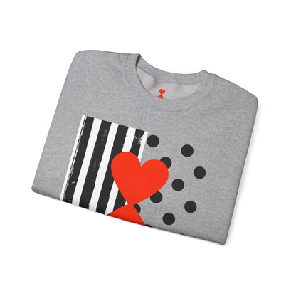 Dots & Stripes Red Heart Modern Design Gray Sweatshirt