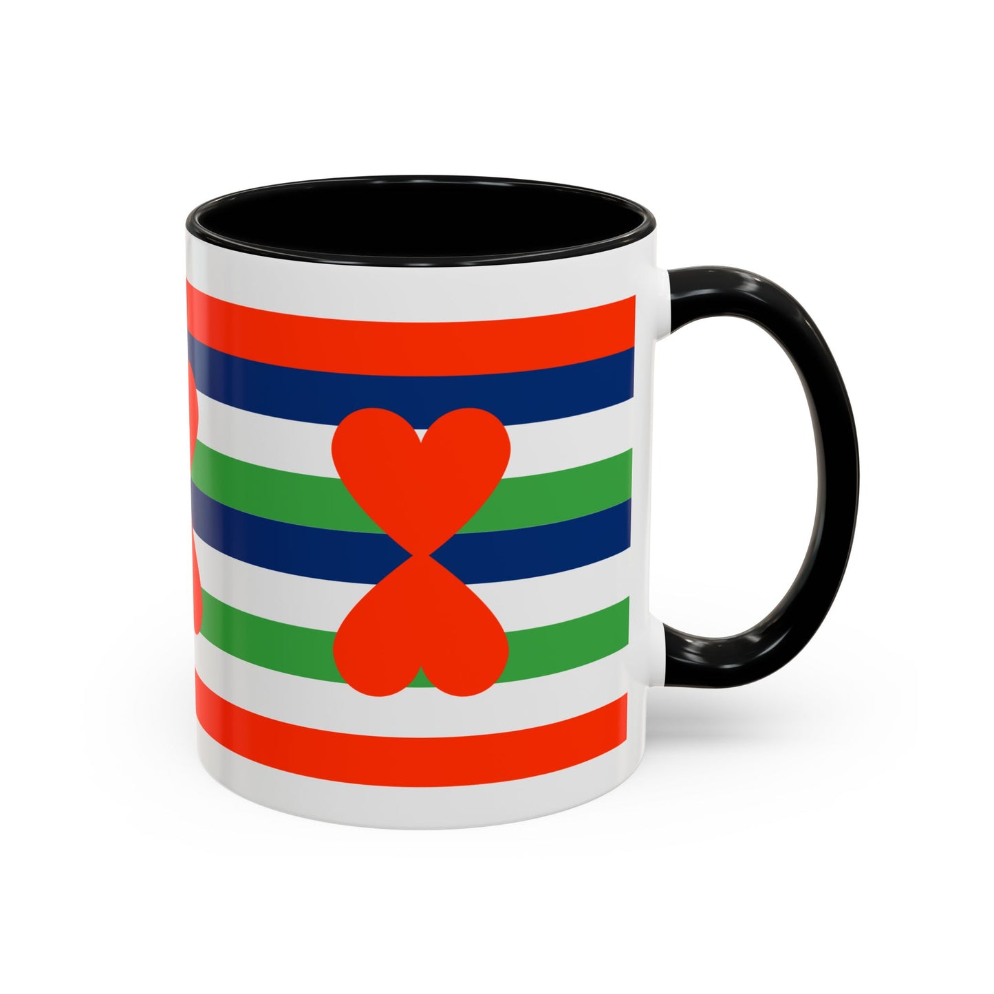 Coffee Mug Green Stripes Hearts Parisian Trendy Style Modern Contemporary Design