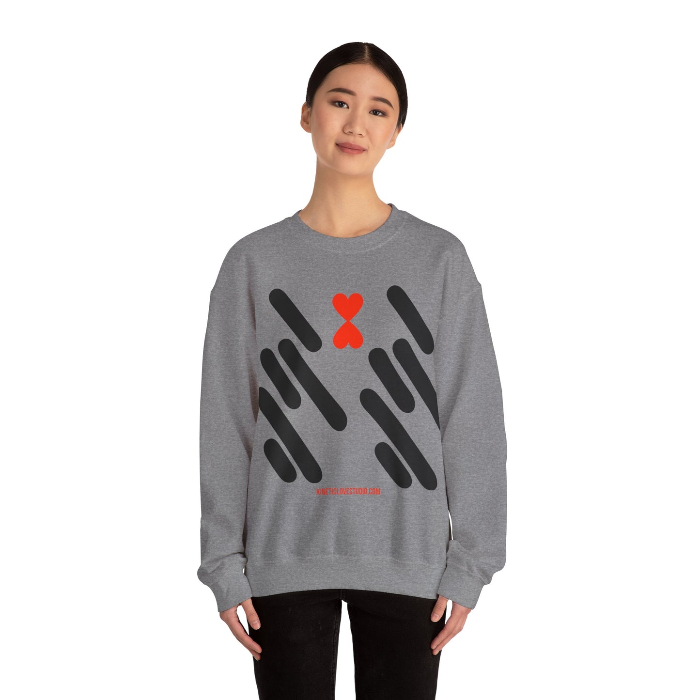 Abstract Stripes Red Heart Crewneck Sweatshirt