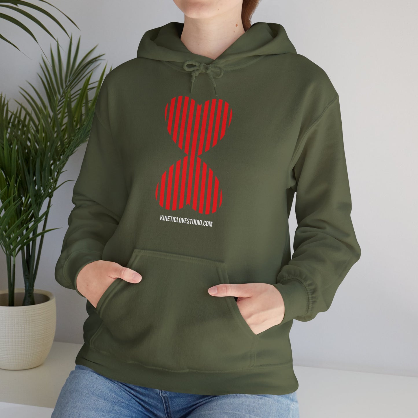 Paris Style Striped Heart Modern Design Khaki Hooded Sweatshirt Hoodie - Modern Red Heart Design