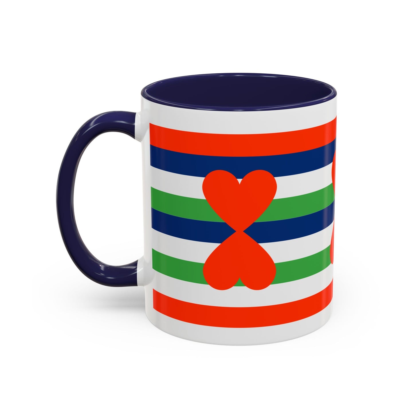 Coffee Mug Green Stripes Hearts Parisian Trendy Style Modern Contemporary Design