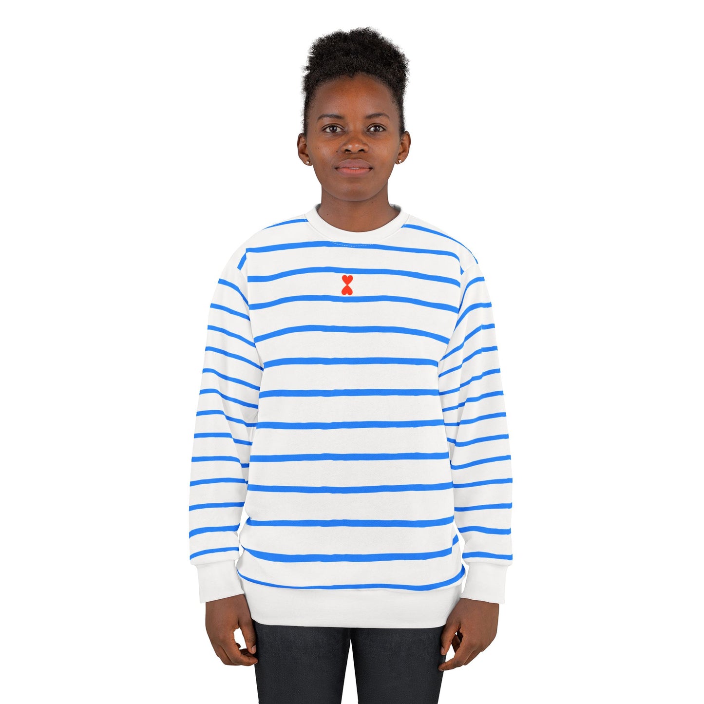 French Chic Paris Street Style Blue Stripe Marine Pullover Unisex Sweatshirt (AOP) | Signature Collection Kinetic Love Studio