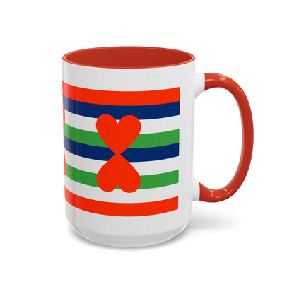 Coffee Mug Green Stripes Hearts Parisian Trendy Style Modern Contemporary Design