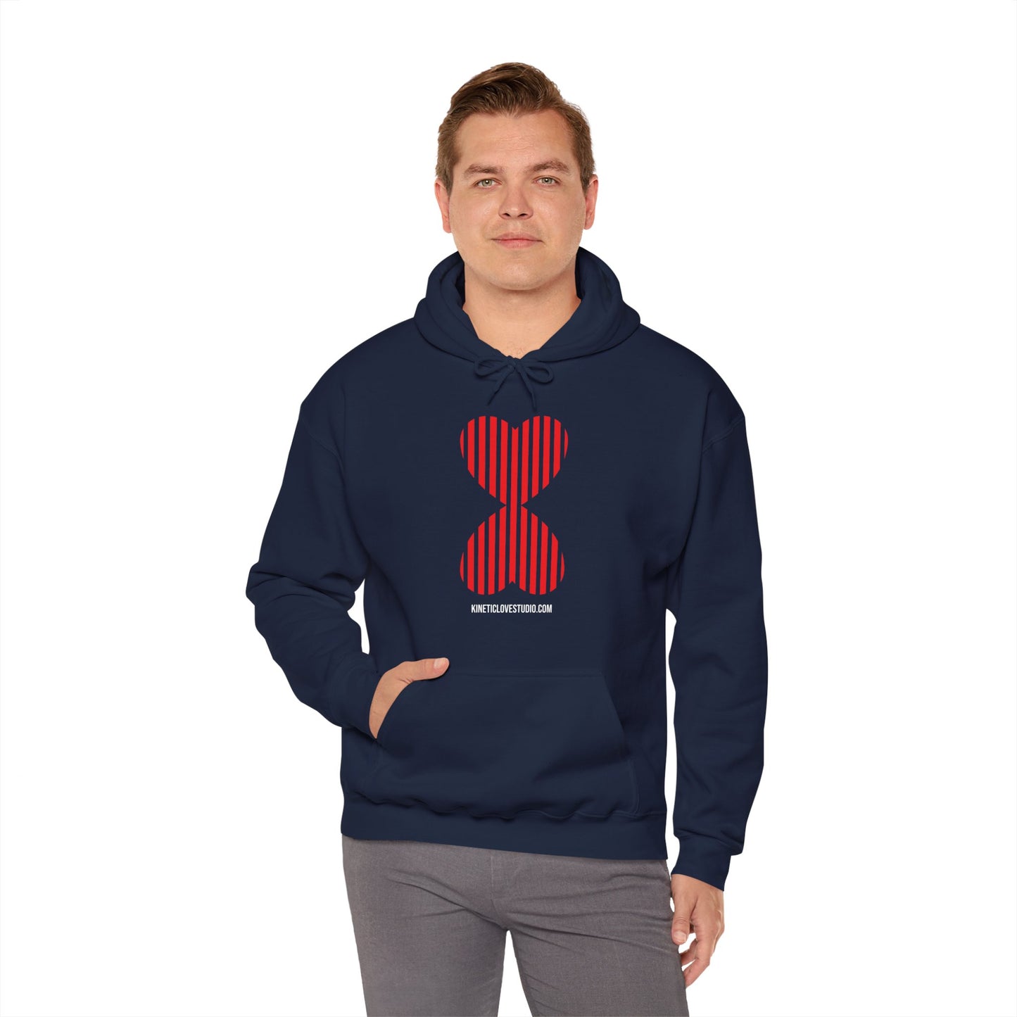 Paris Modern Design Striped Heart Navy Hooded Sweatshirt Hoodie - Modern Red Heart Design