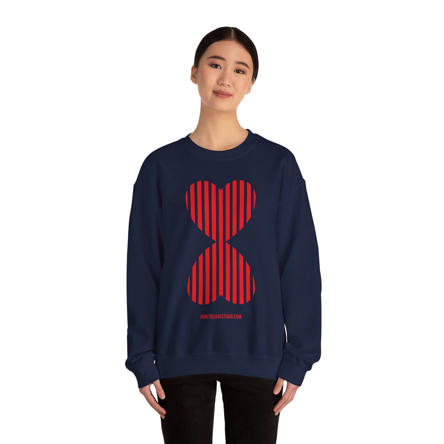 Paris Street Style Red Striped Double Hearts Modern Design White Unisex Sweatshirt - Signature Collection by Kinetic Love Studio