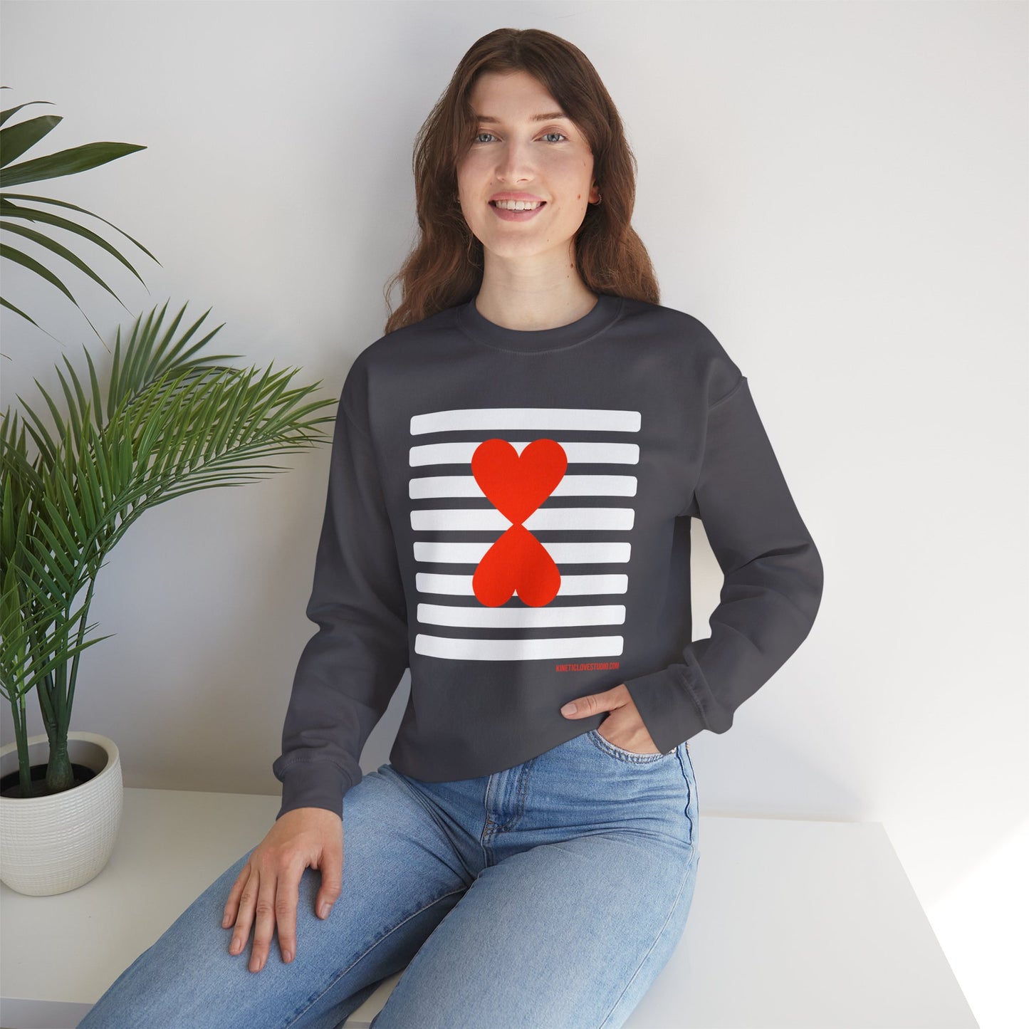 Holiday Edition Modern Couple Sweatshirt - White Stripes Red Hearts