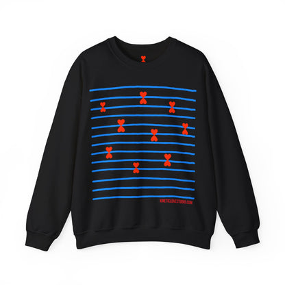 Blue Striped Red Hearts Music Notes Unisex Sweatshirt - Signature Collection by Kinetic Love Studio