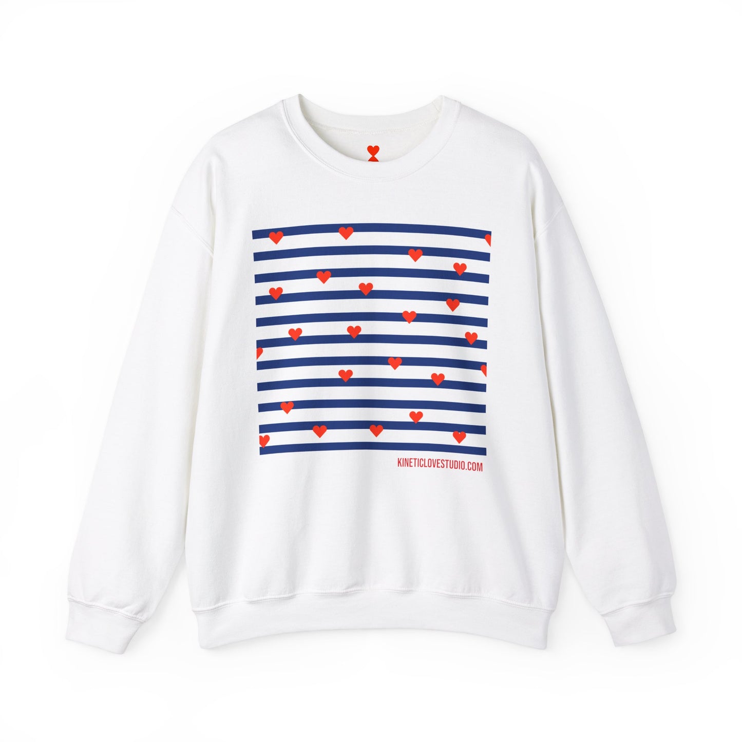 Navy Stripes Tiny Hearts Contemporary Design Unisex Sweatshirt - Signature Collection by Kinetic Love Studio