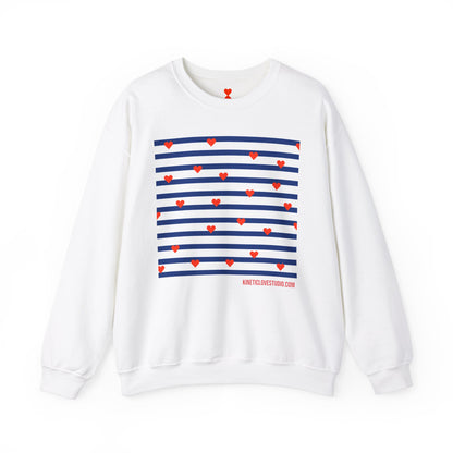 Navy Stripes Tiny Hearts Contemporary Design Unisex Sweatshirt - Signature Collection by Kinetic Love Studio