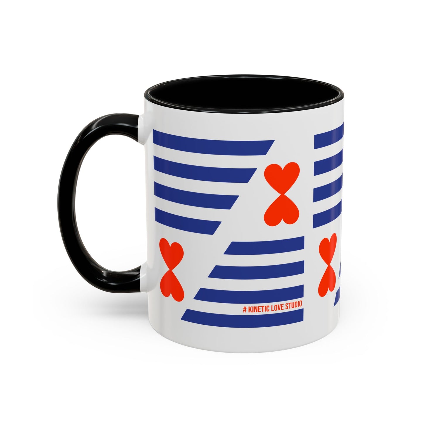 Coffee Mug Blue Stripes Hearts Parisian Trendy Style Modern Contemporary Design