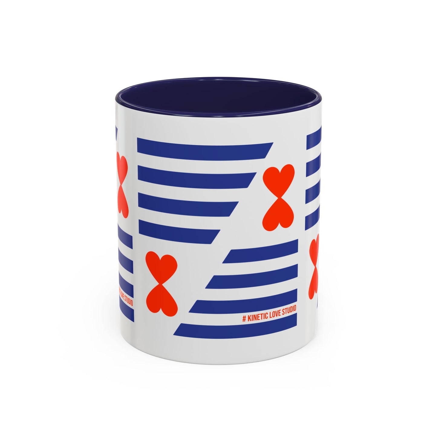 Coffee Mug Blue Stripes Hearts Parisian Trendy Style Modern Contemporary Design