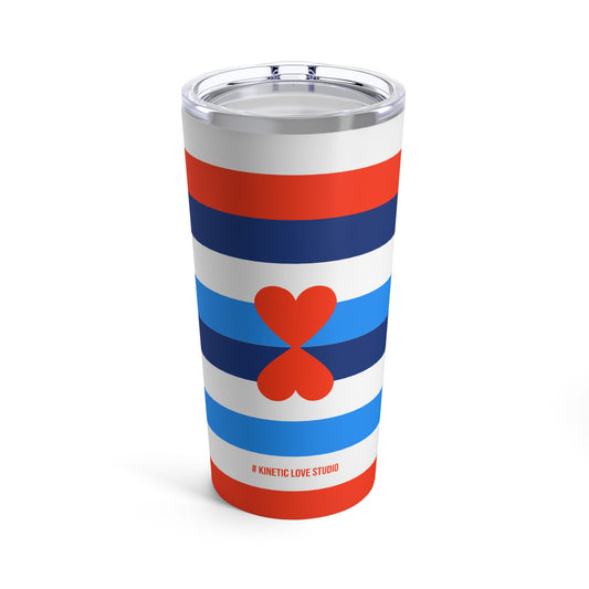 Tumbler Paris Chic Blue White Red Stripes and Hearts Design 20oz