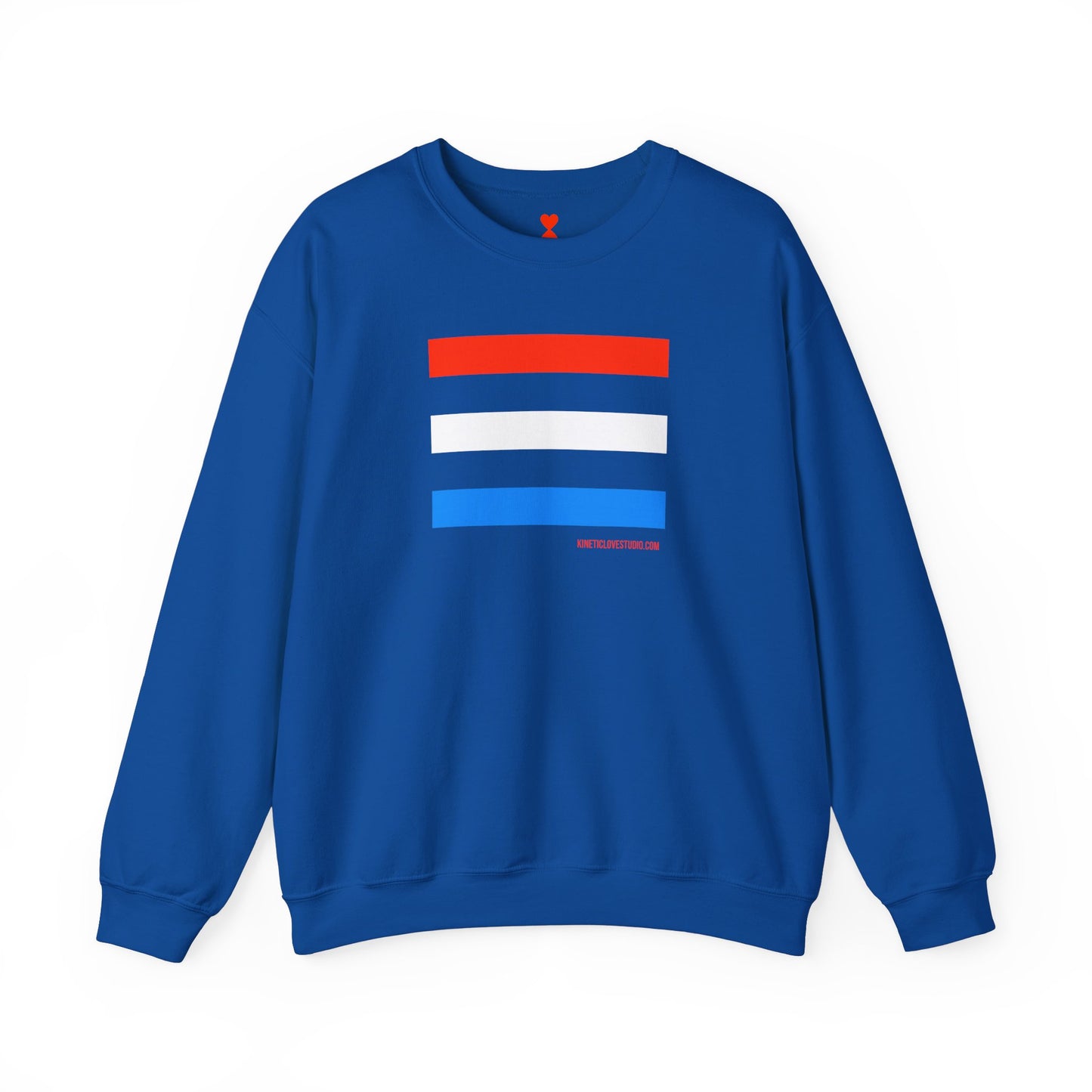 French Chic Tri-Color Stripes Stylish Unisex Blue Sweatshirt - Blue Stripes Red Heart Contemporary Design