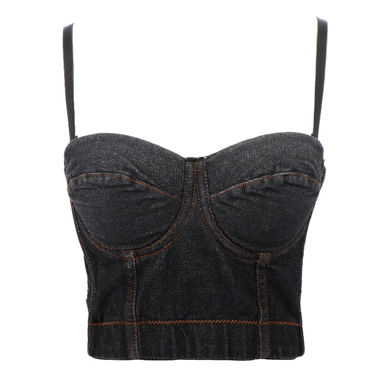 HOT Denim Bra Top Jeans Camisole short slim sexy denim corset celebrity tank top