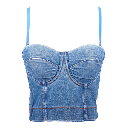 HOT Denim Bra Top Jeans Camisole short slim sexy denim corset celebrity tank top