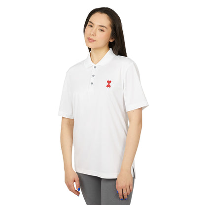 Adidas Unisex Performance Polo Golf Shirt White Red Heart Stylish Design